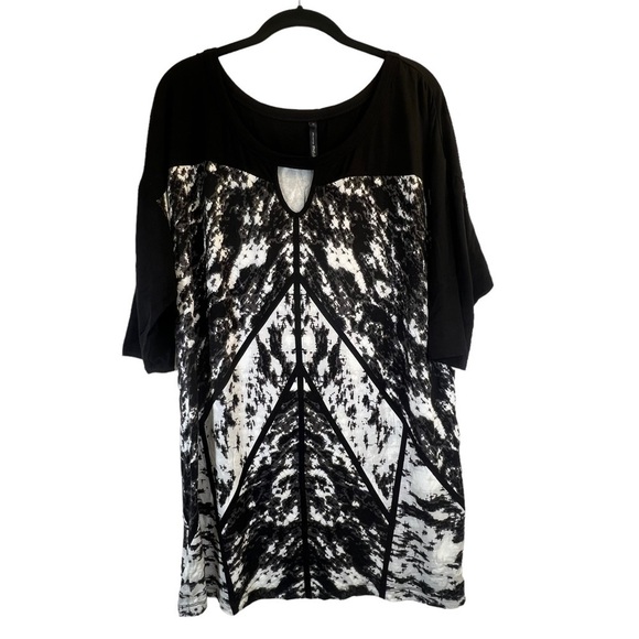 Michel Studio Women's Top 1X Black White Tunic 3/4 Length Sleeves - Picture 1 of 15